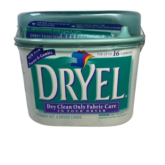 VTG Dryel Dry Cleaning Kit Starter Kit 4 Dryer Loads Up To 16 Garments 1990's - Picture 1 of 3
